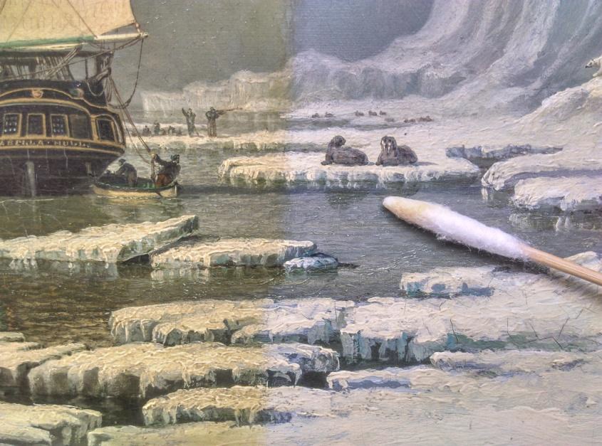 Restoration work on ‘Two whalers the ‘SWAN’ and ‘ISABELLA’ in the Arctic’ of c. 1830 by John Ward.