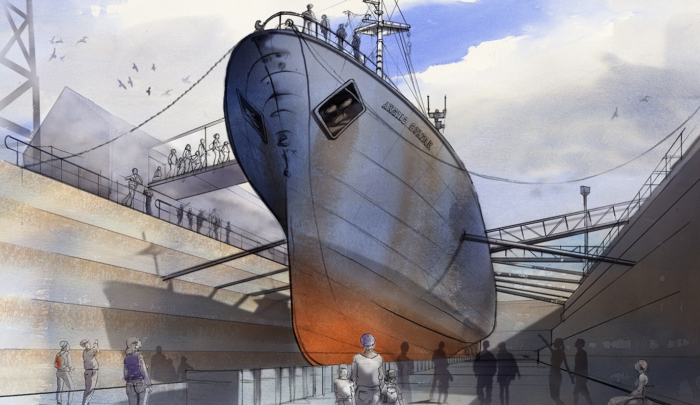 How the Arctic Corsair will look from the bottom of the dock at the North End Shipyard.