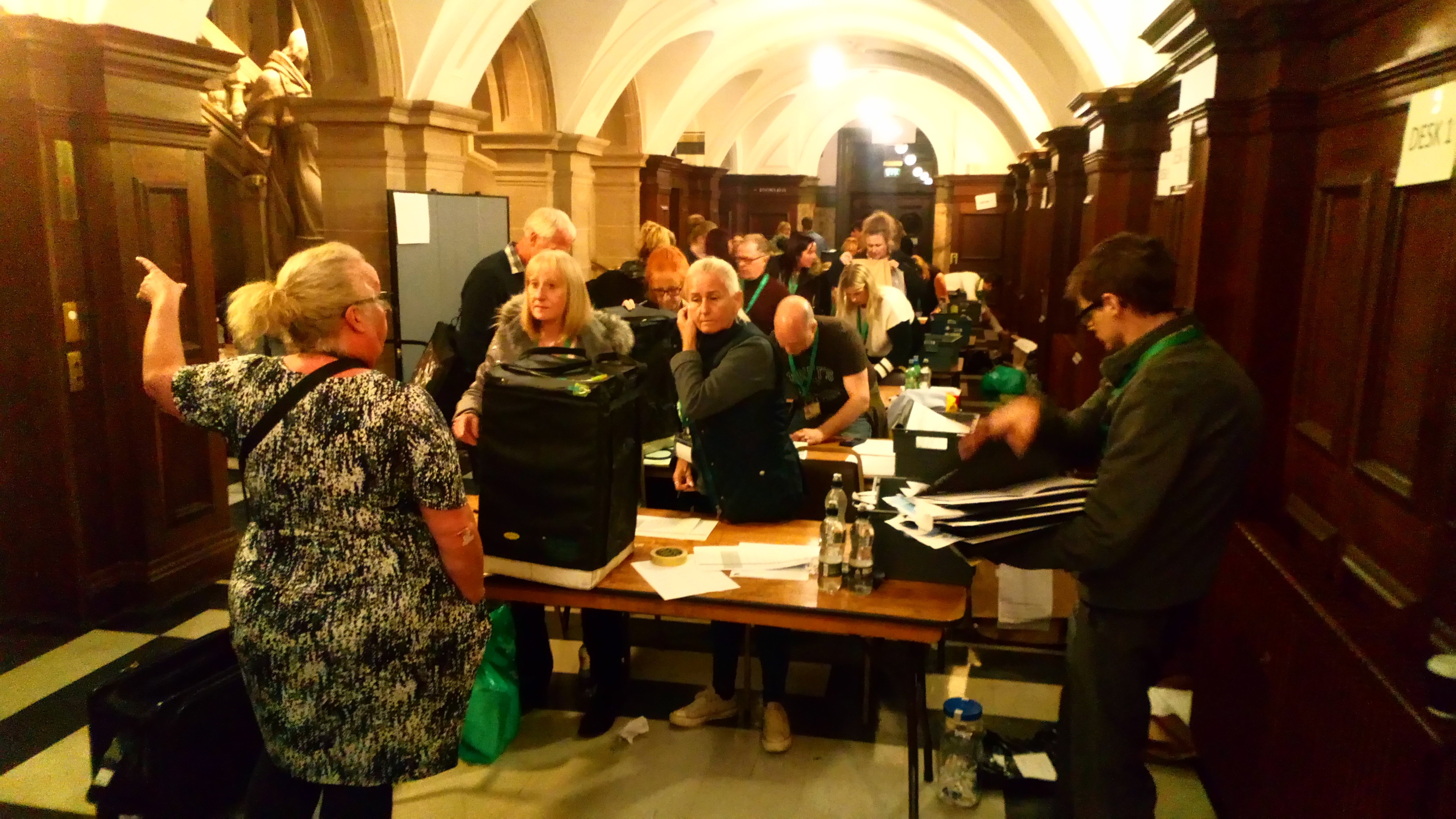 The boxes are arriving at the Guildhall as the count gets under way.