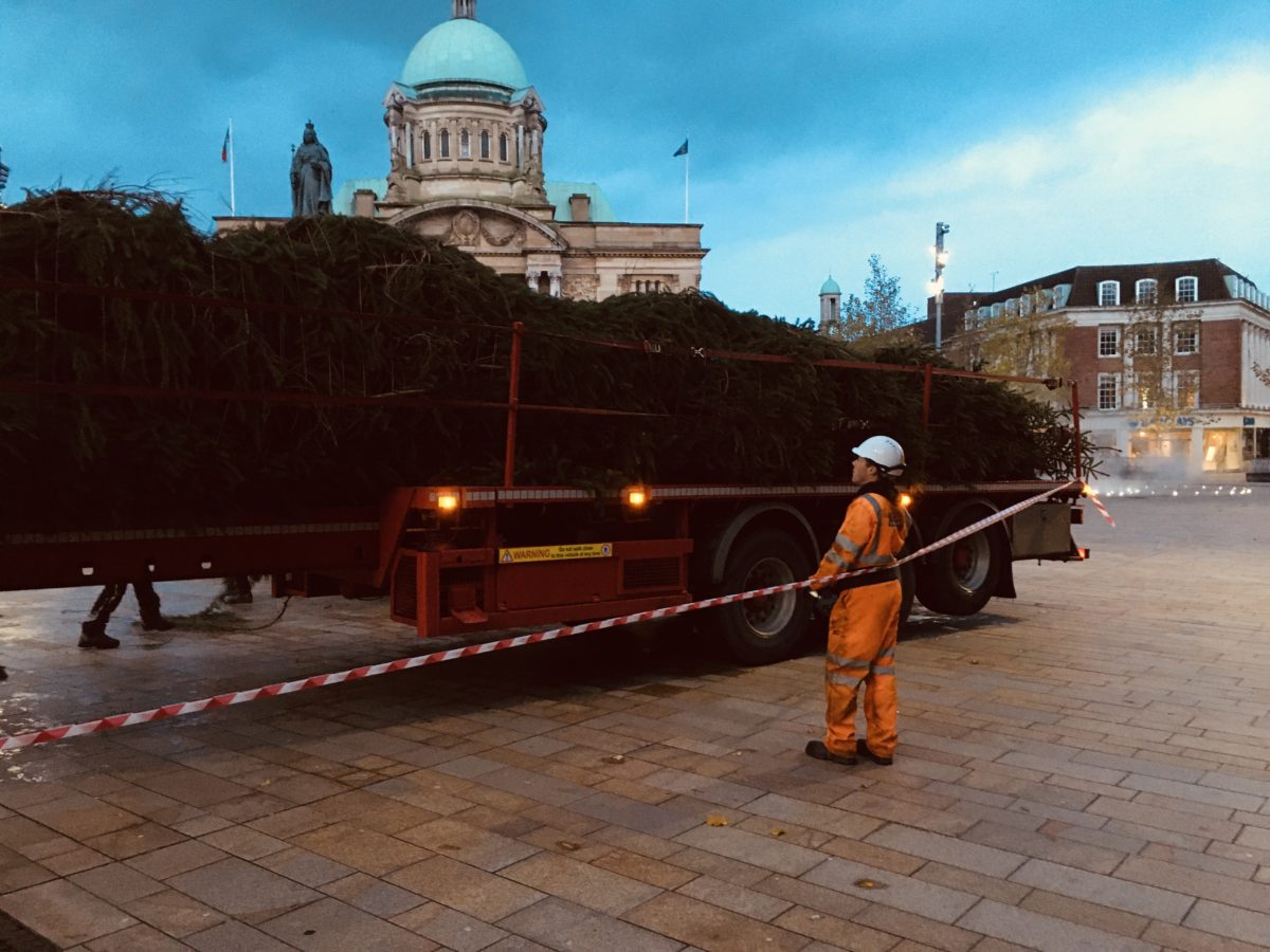 Hull's Christmas tree 2019 arrives in Queen Victoria Square