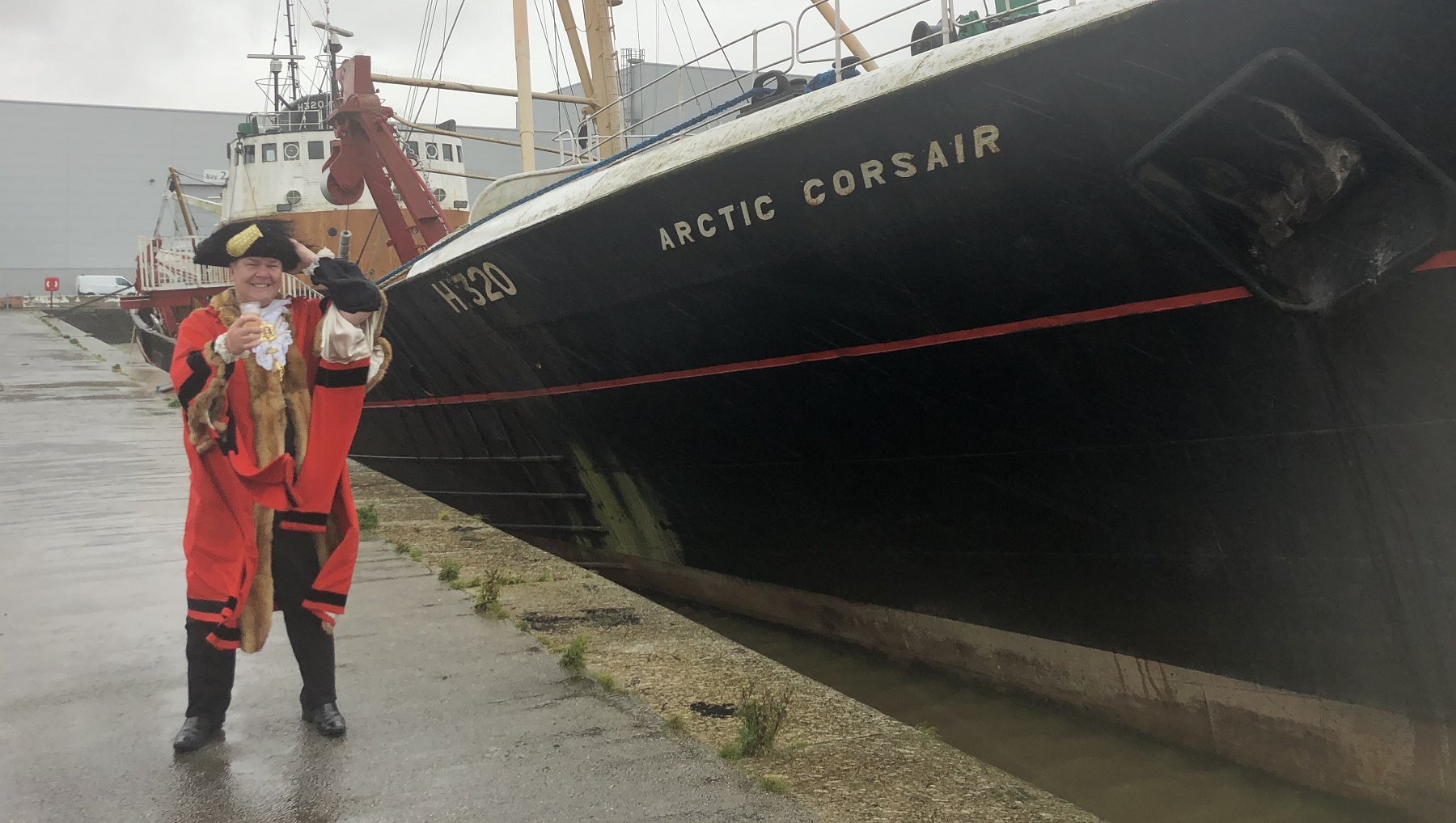 Councillor Steve Wilson, Lord Mayor of Hull, celebrates his 60th birthday the day before that of the Arctic Corsair.