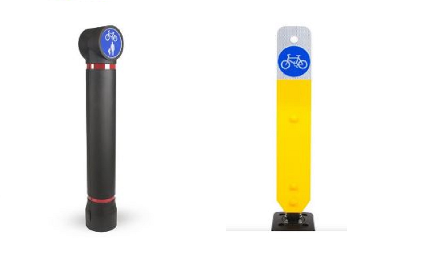 The public are being asked to choose which bollards they would like to see as part of the lane segregation. Option one, left, and option two, right.