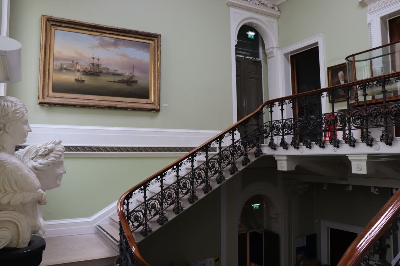 The Calm on the Humber painting above the Maritime Museum's main staircase.