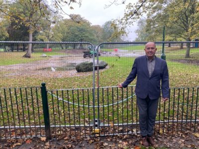 Cllr Craker at the East Park splash pad as work begins