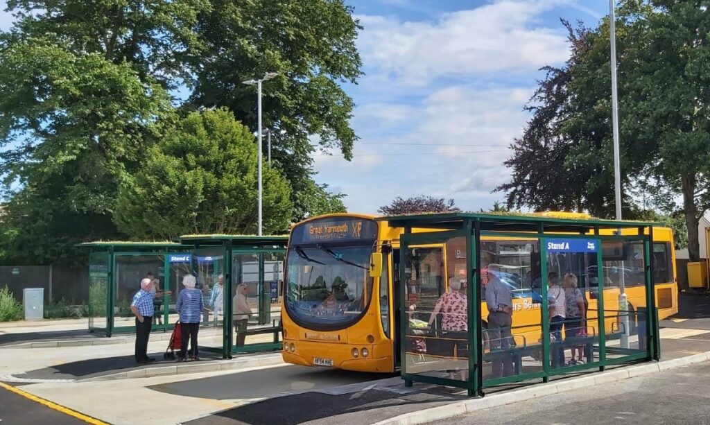 The green roof bus shelters.